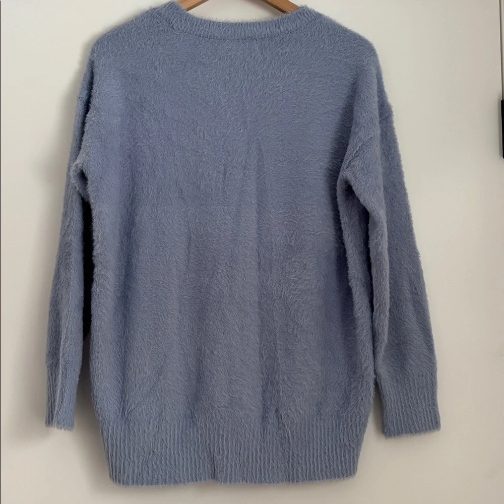 Anthropologie V-Neck Eyelash Tunic Sweater in Blue